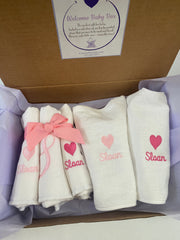 Monogrammed Bib And Burp Welcome Baby Box-girl