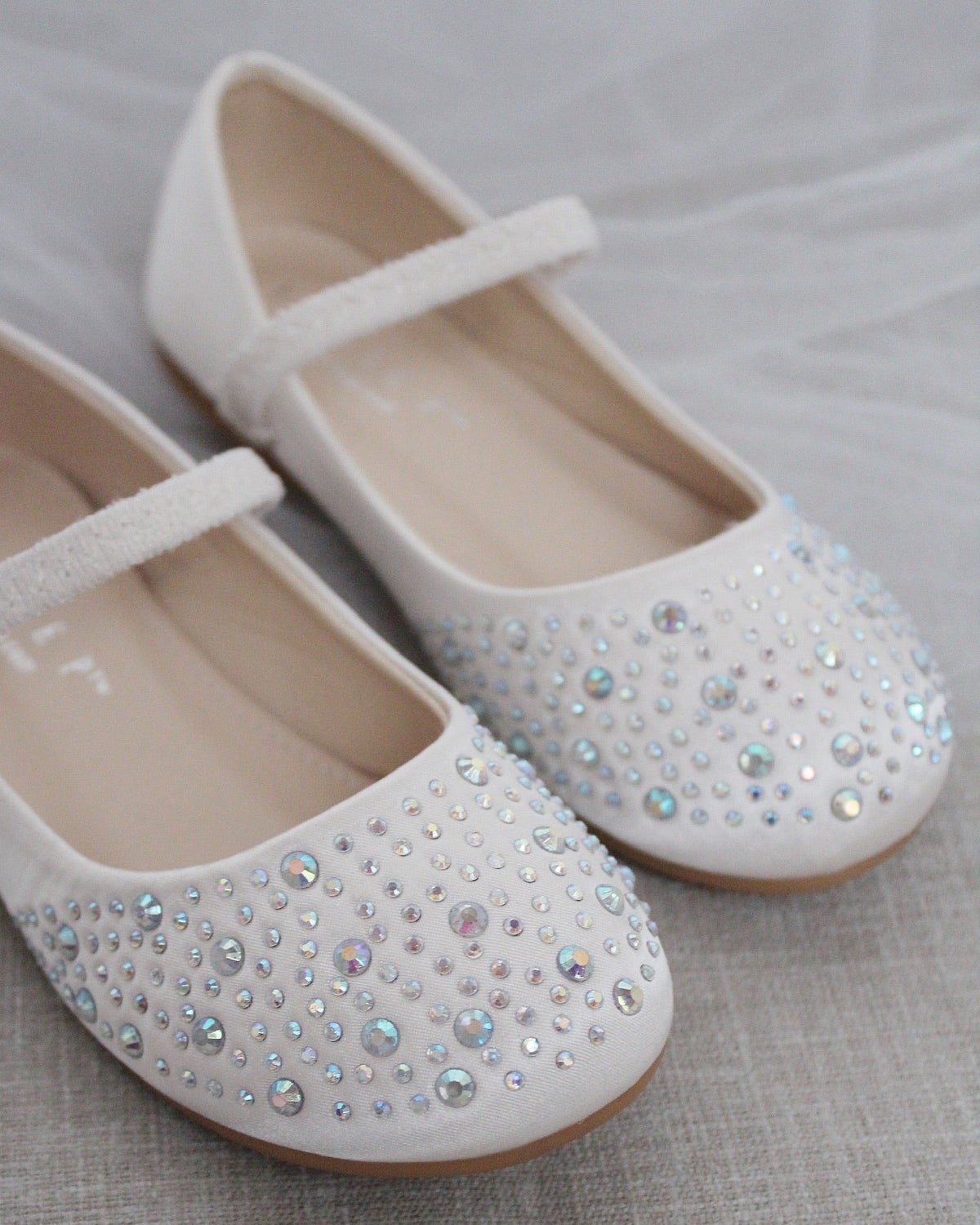 Satin Maryjane Flats With Rhinestones Embellishment