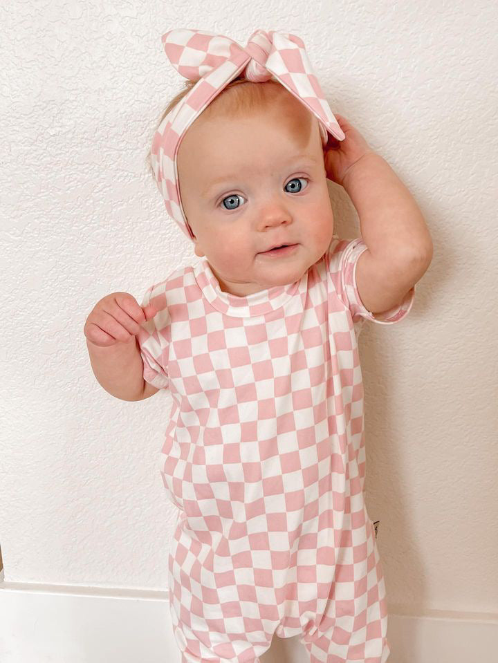 Pink Retro Checkered Headbands