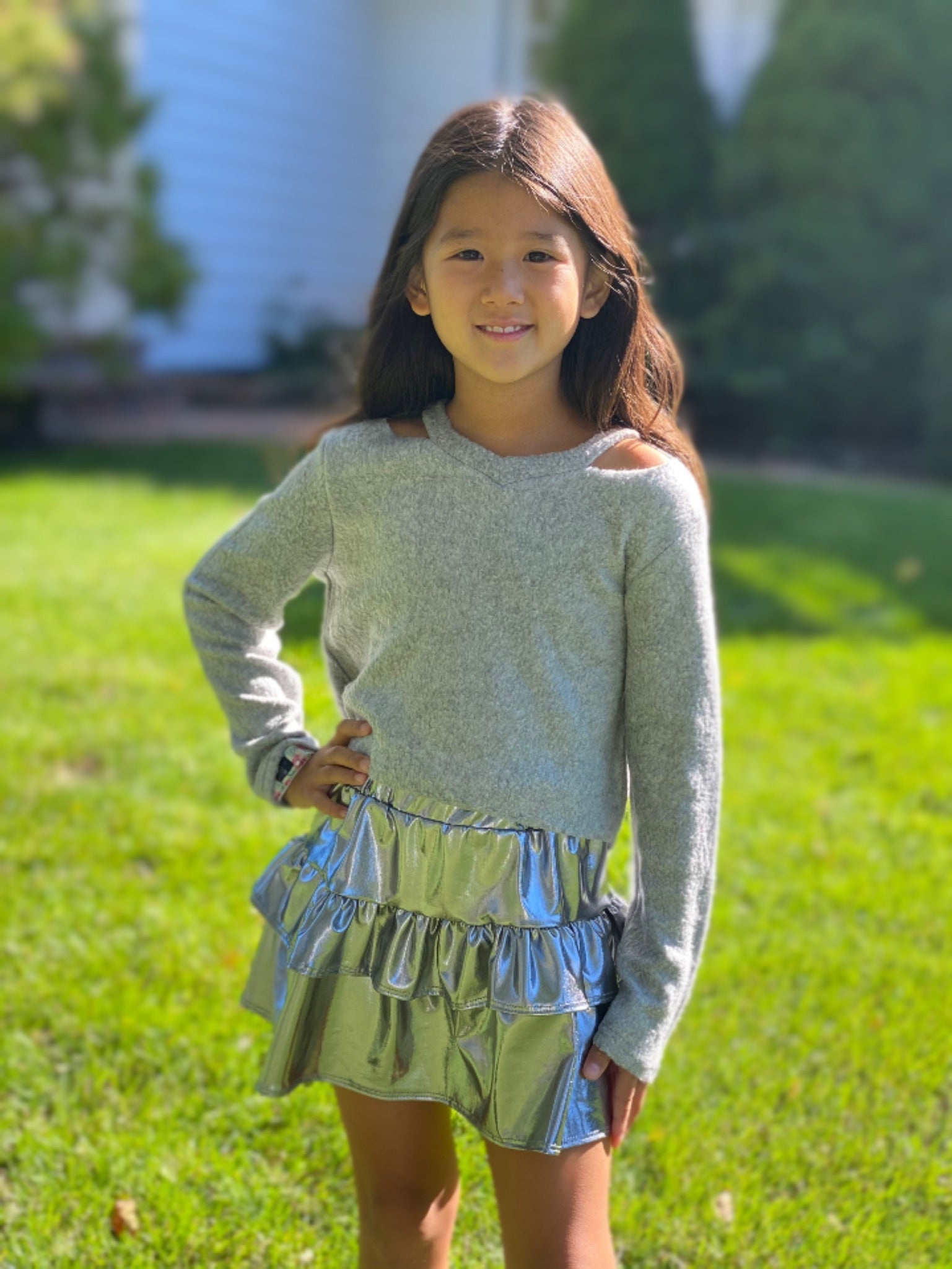 Tweenstyle Tiered Skirt, Metallic Silver