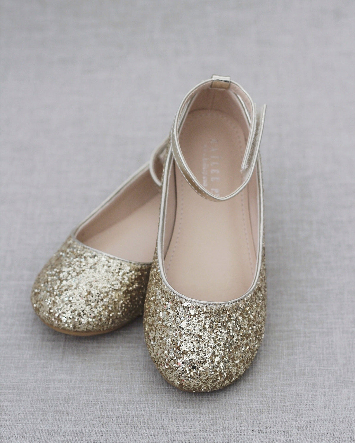 Rock Glitter Ballet Flats With Velcro Ankle Strap
