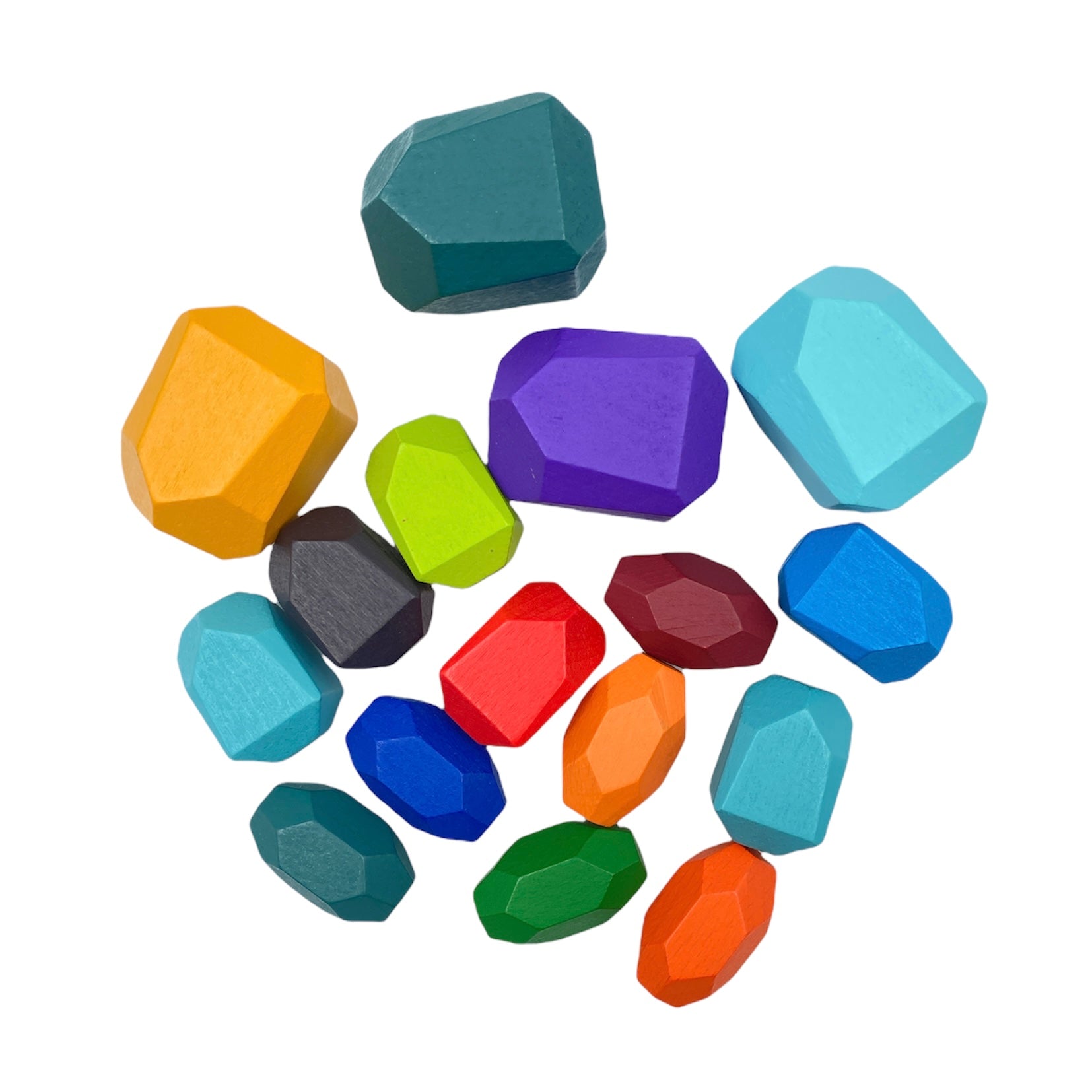 16 Pcs Wooden Stone Balancing Stacking Blocks In Primary Colors