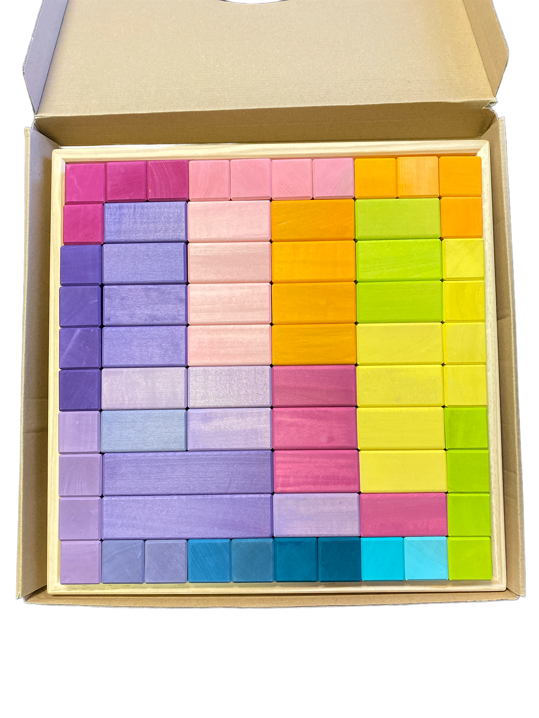 100 Pcs Stained Large Stepped Pyramid Wooden Stacking Building Blocks In Pastel/macaron Colors