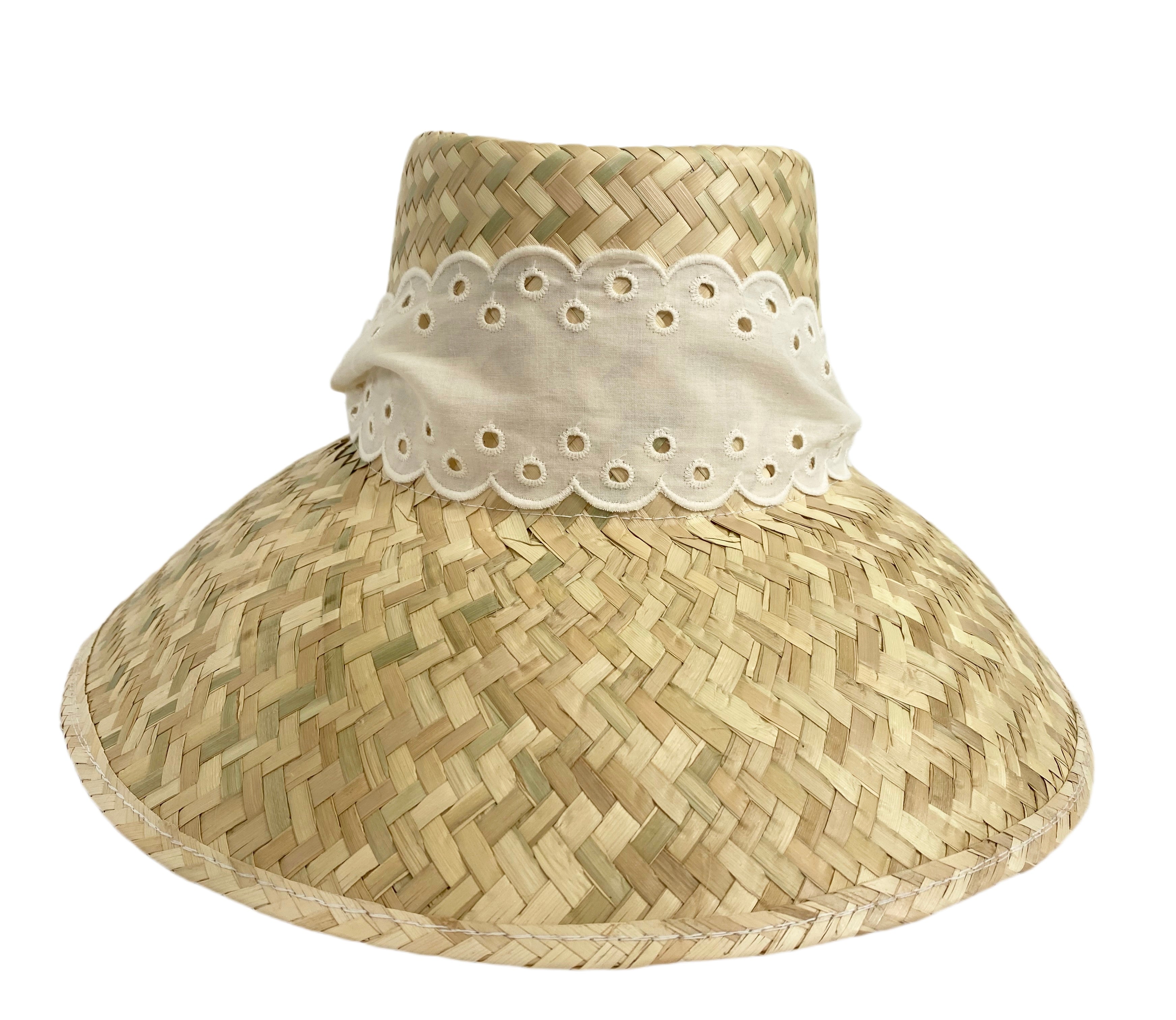 Amaryllis Sun Hat - Antique Eyelet Scalloped Lace Ribbon