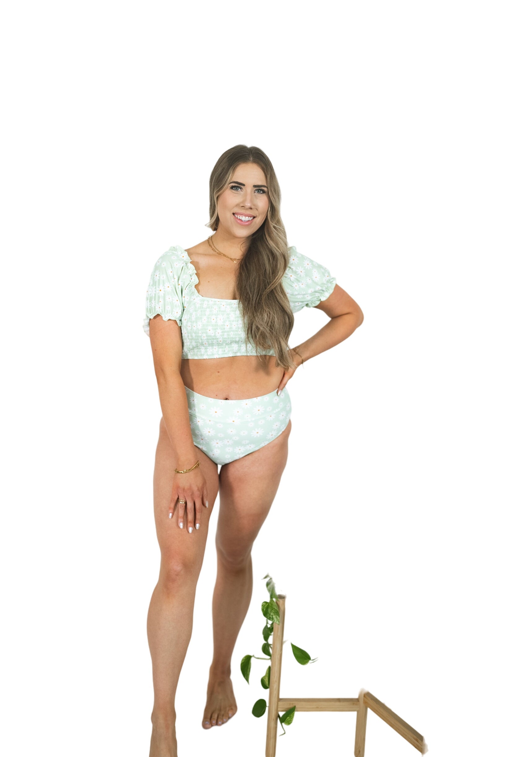 Women's Sleeved Bikini | Green Daisy