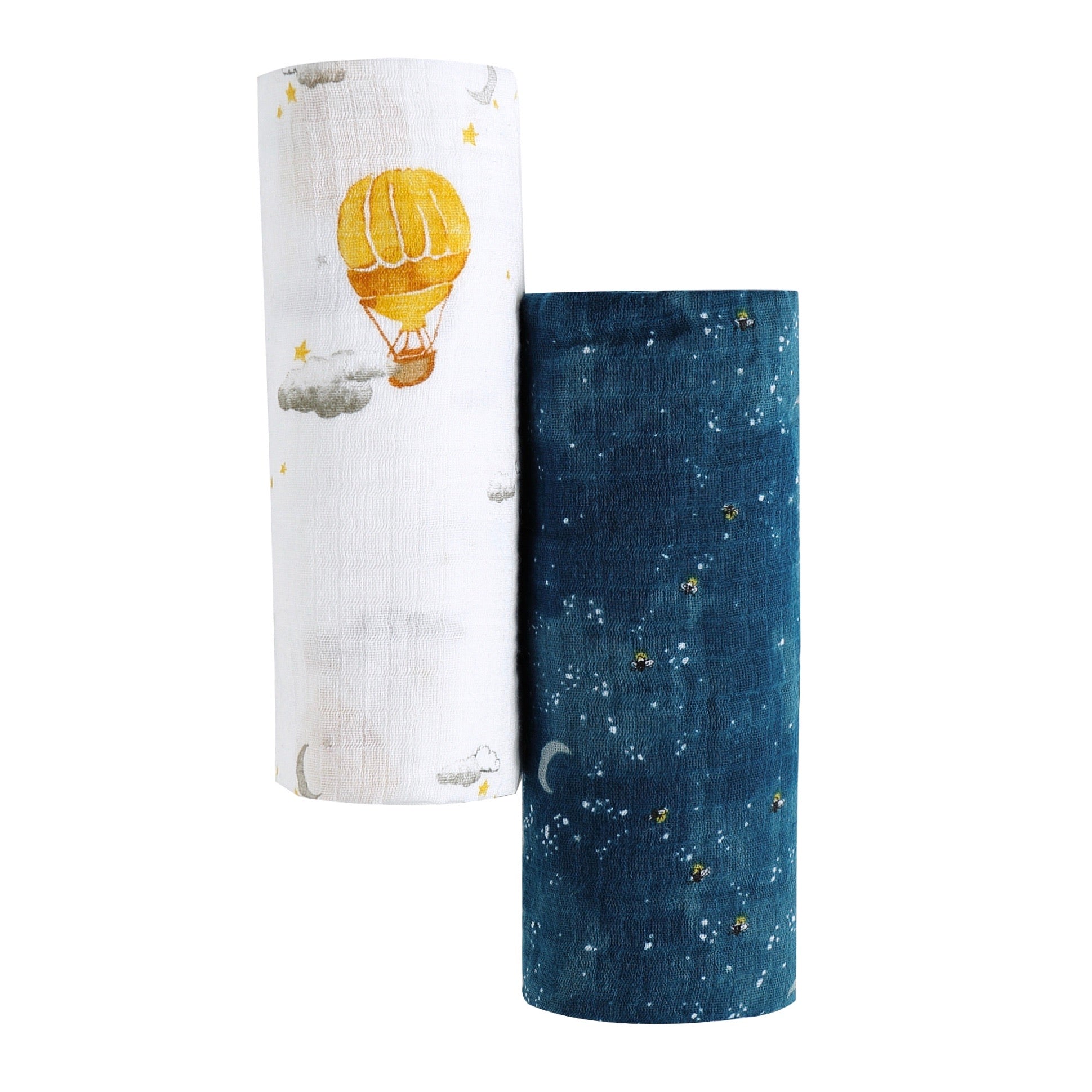 ORGANIC SWADDLE SET - FLY ME TO THE MOON (Starry Night + Hot Air Balloon)