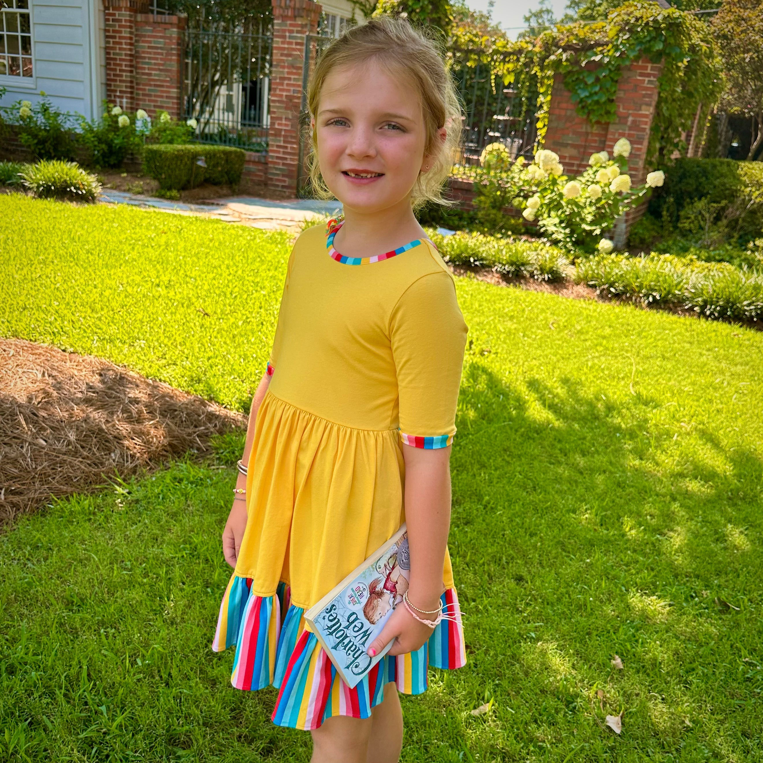School Stripes/daffodil Charlee Dress
