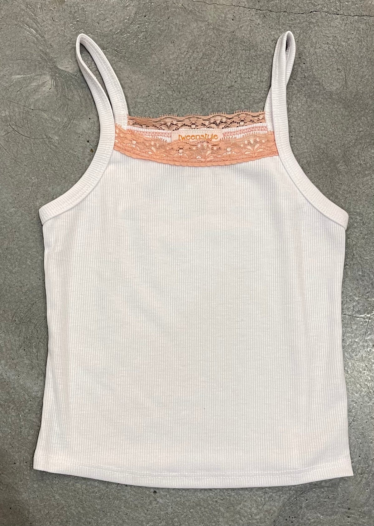 Tweenstyle - Lace Trim Rib Tank - Blush Pink