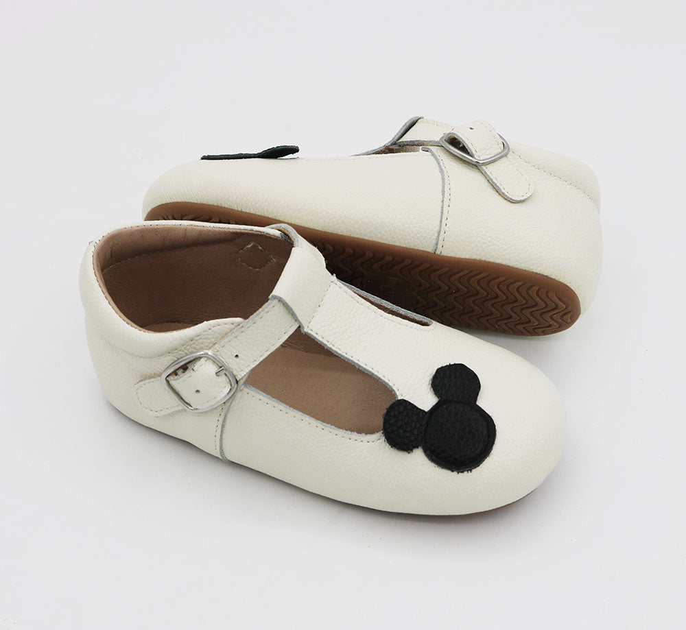 Off White T-straps (eggshell) - Black Ears