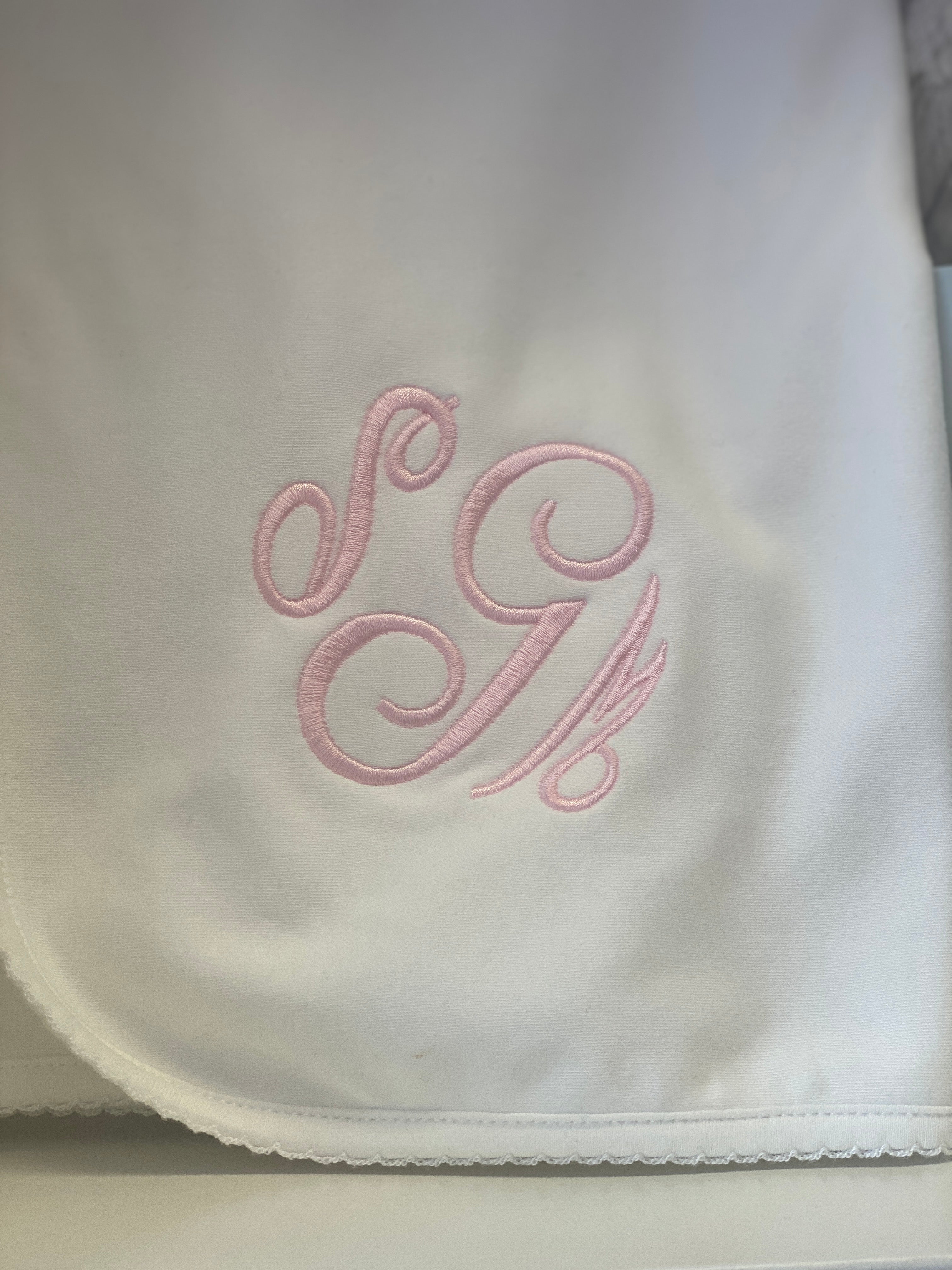 3 Initial Monogrammed Pima Cotton Picot Trim Blanket