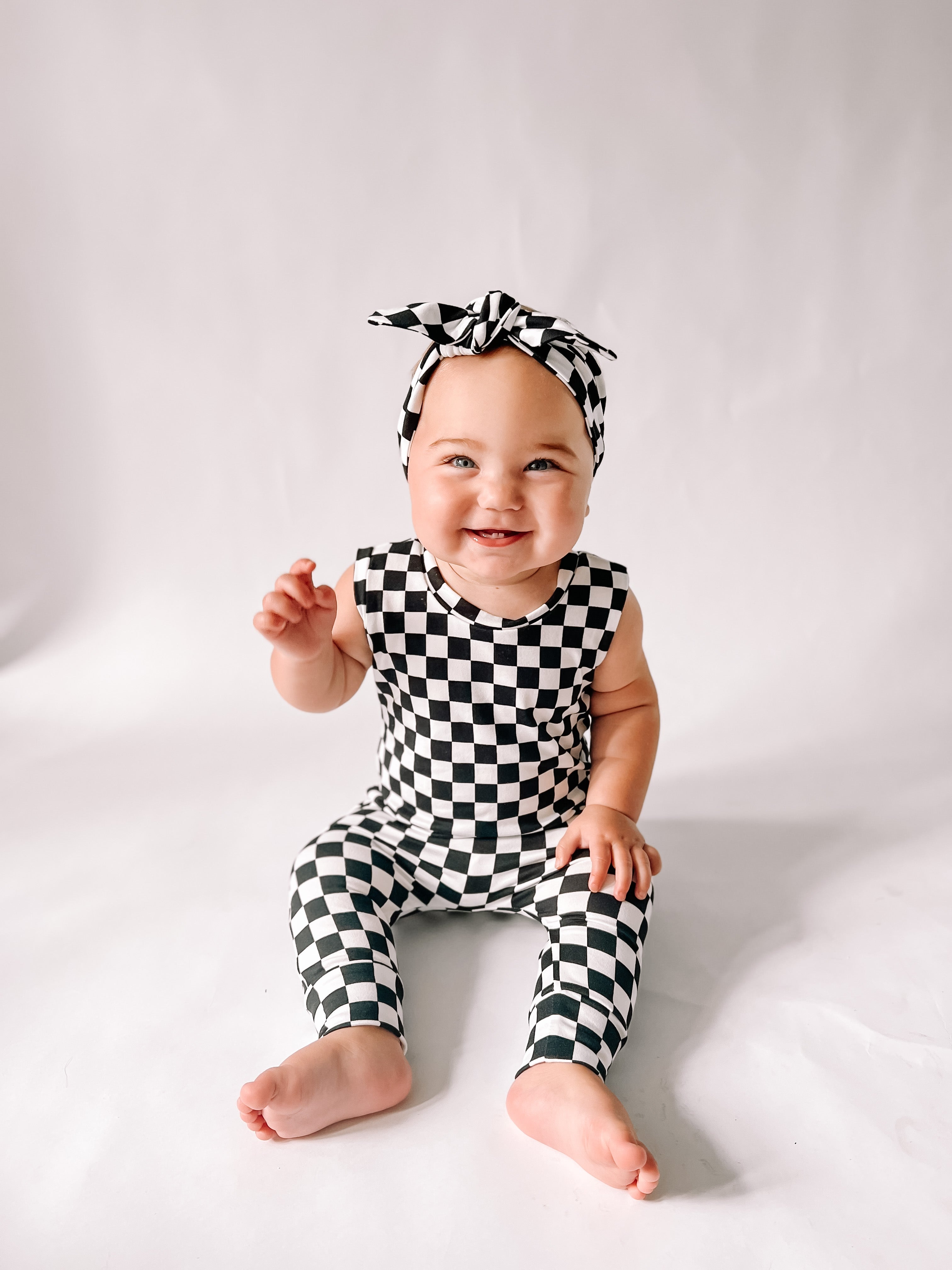 Black Retro Checkered Harem Romper