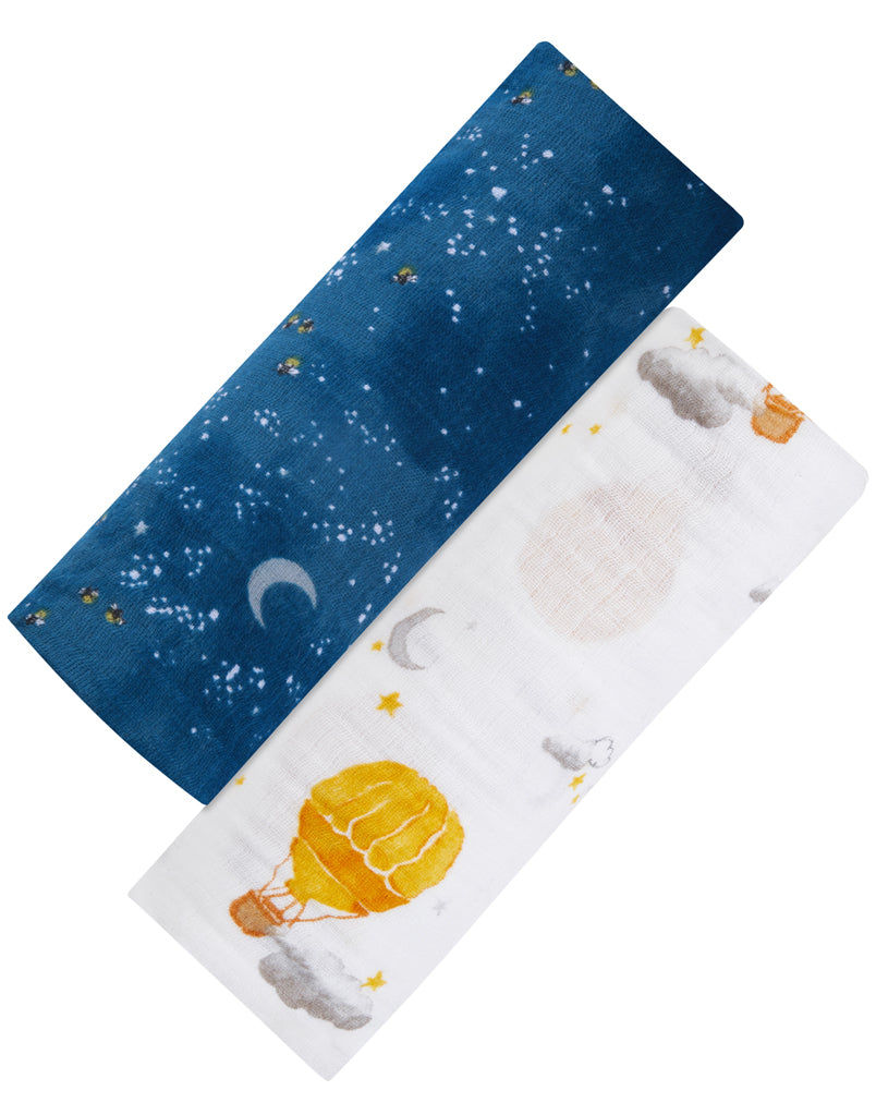 ORGANIC SWADDLE SET - FLY ME TO THE MOON (Starry Night + Hot Air Balloon)