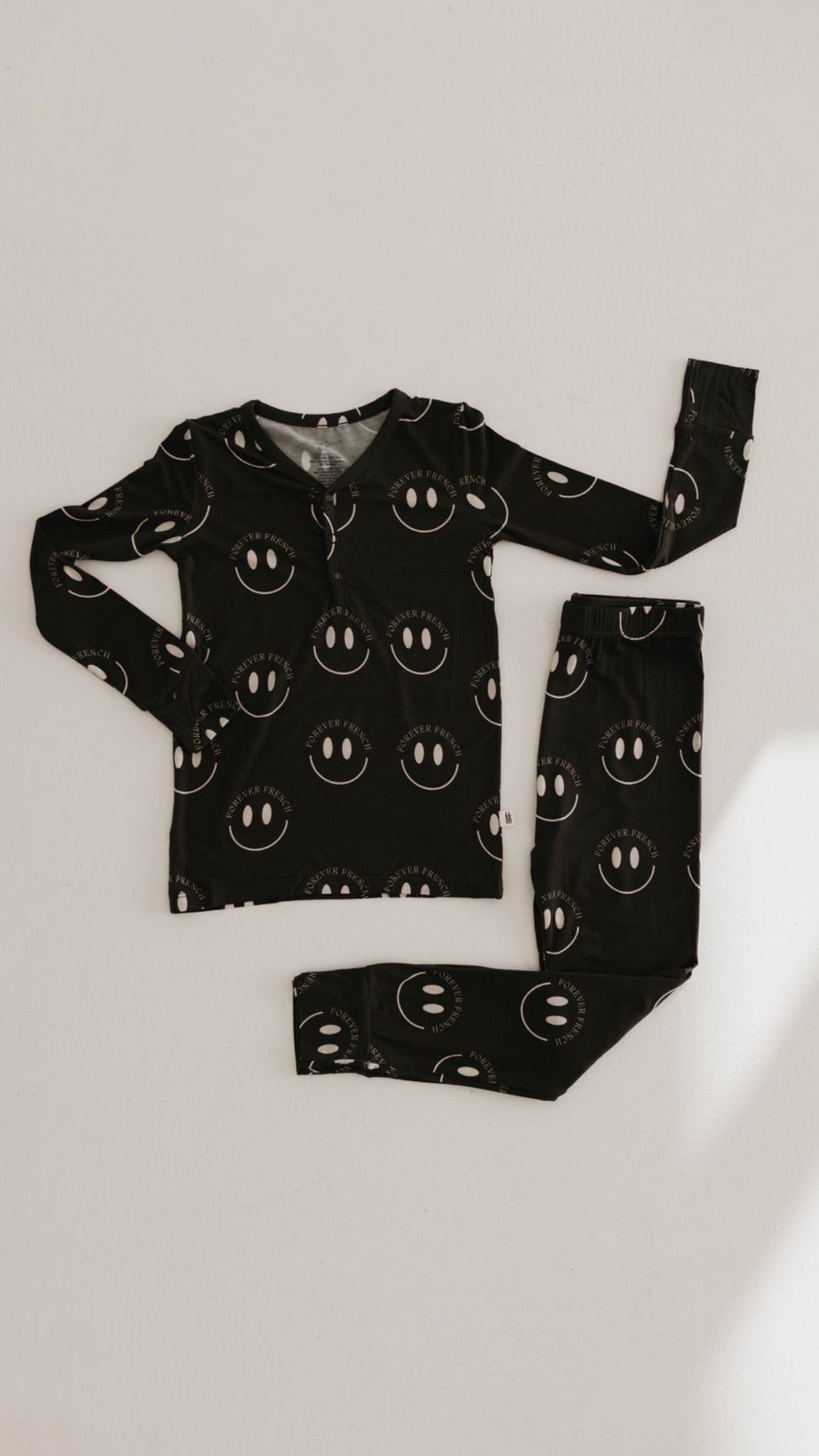 Bamboo Two Piece Pajamas | Charcoal & White Ff Smile