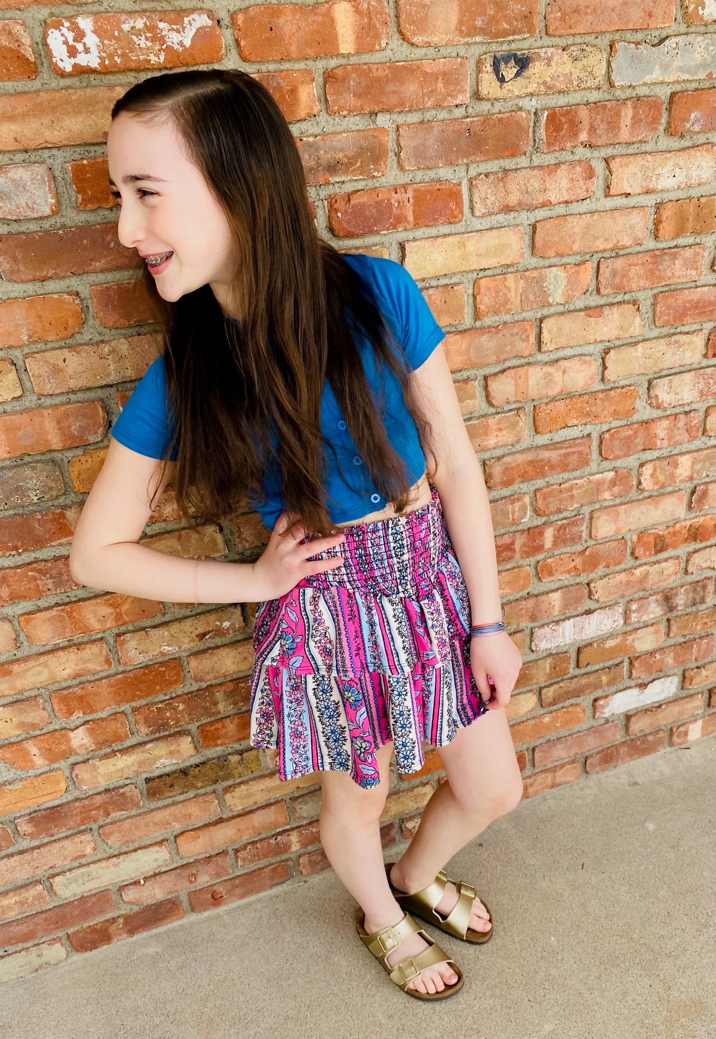 Tweenstyle By Stoopher - Pink Boho Print Smocked Skirt