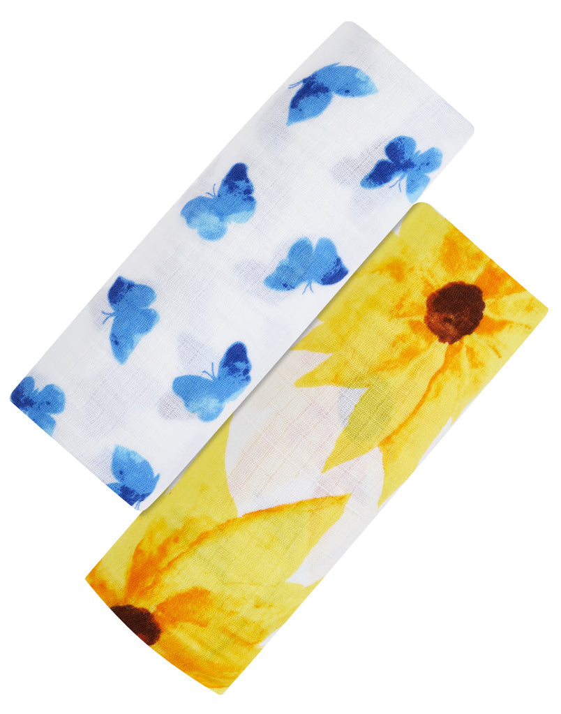 ORGANIC SWADDLE SET - GLOWING GARDEN (Sunflower + Blue Butterfly)