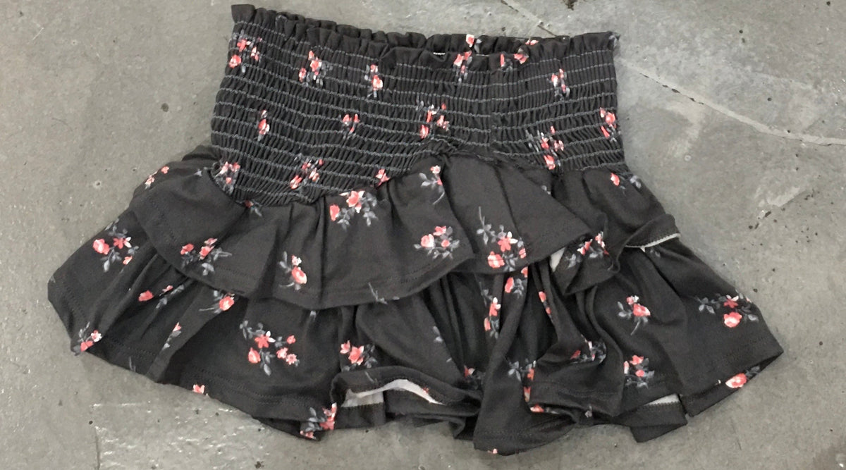 Tweenstyle - Charcoal Floral Smocked Skirt