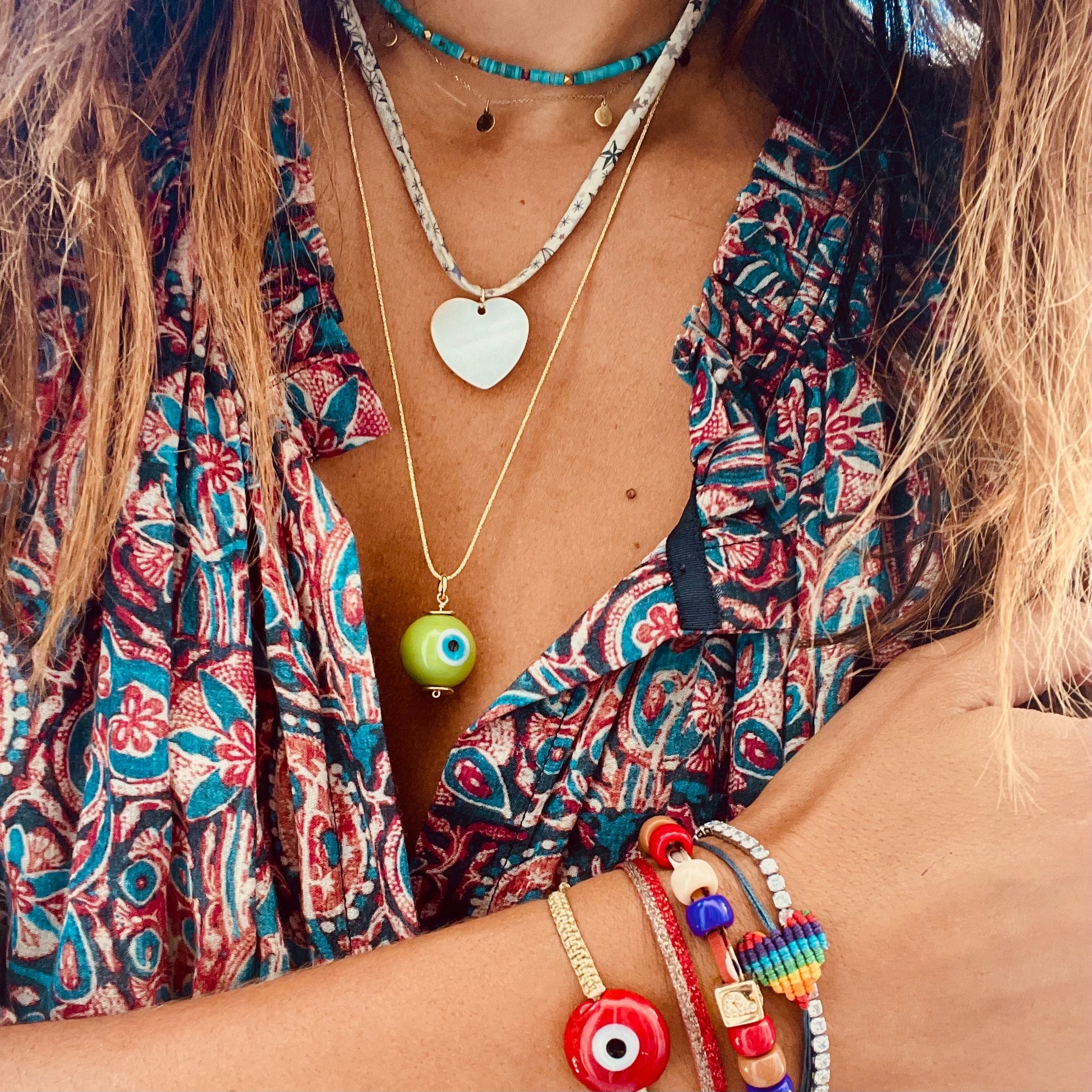 Lemon-lime Evil Eye Pendant Necklace