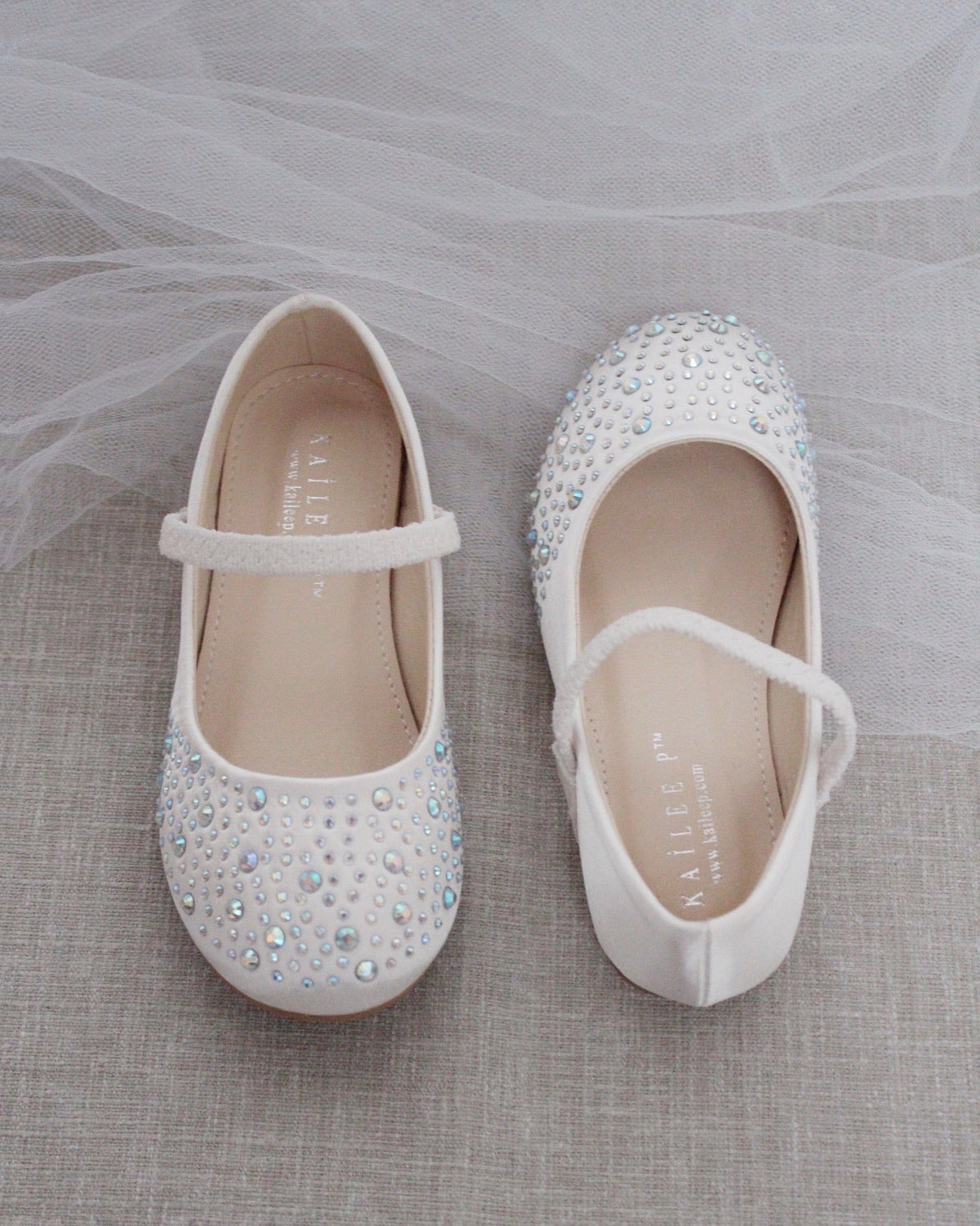 Satin Maryjane Flats With Rhinestones Embellishment