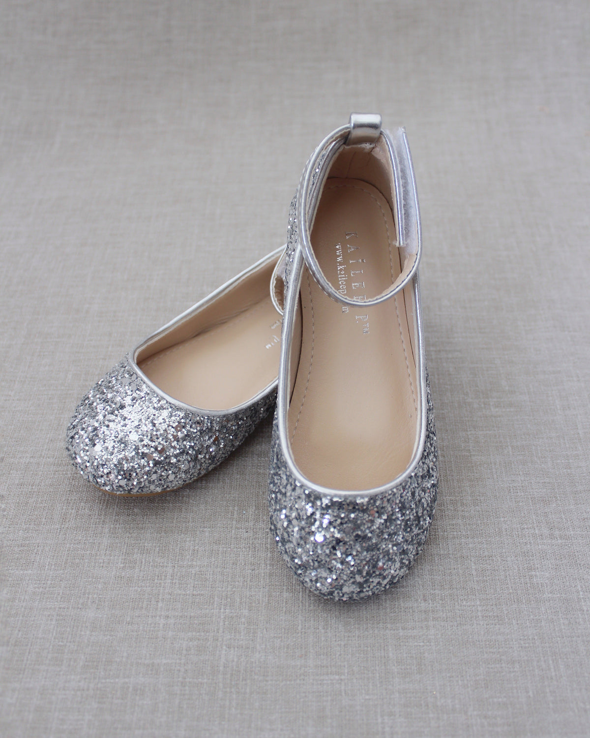 Rock Glitter Ballet Flats With Velcro Ankle Strap