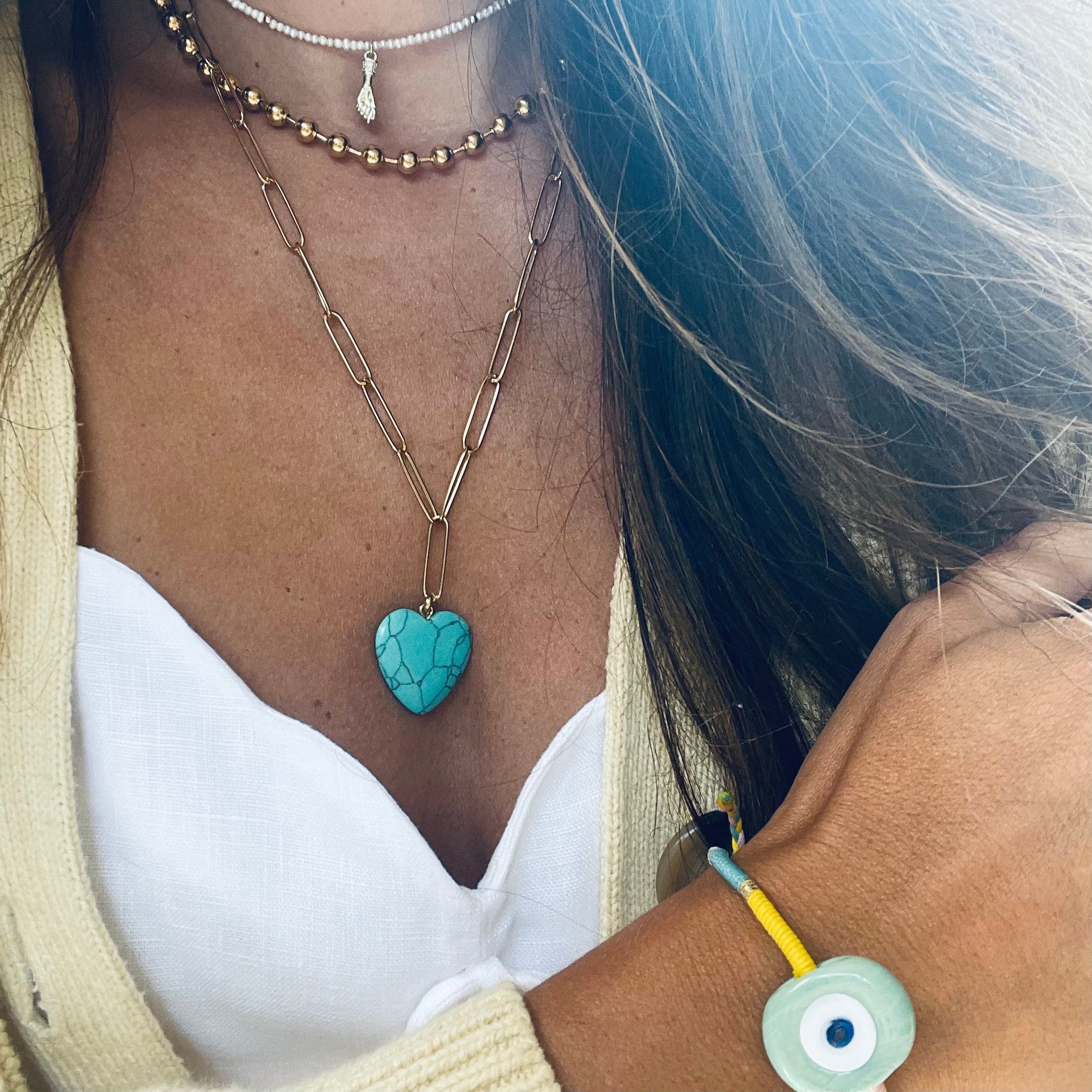 Stellar Gemstone Heart Chain Necklace