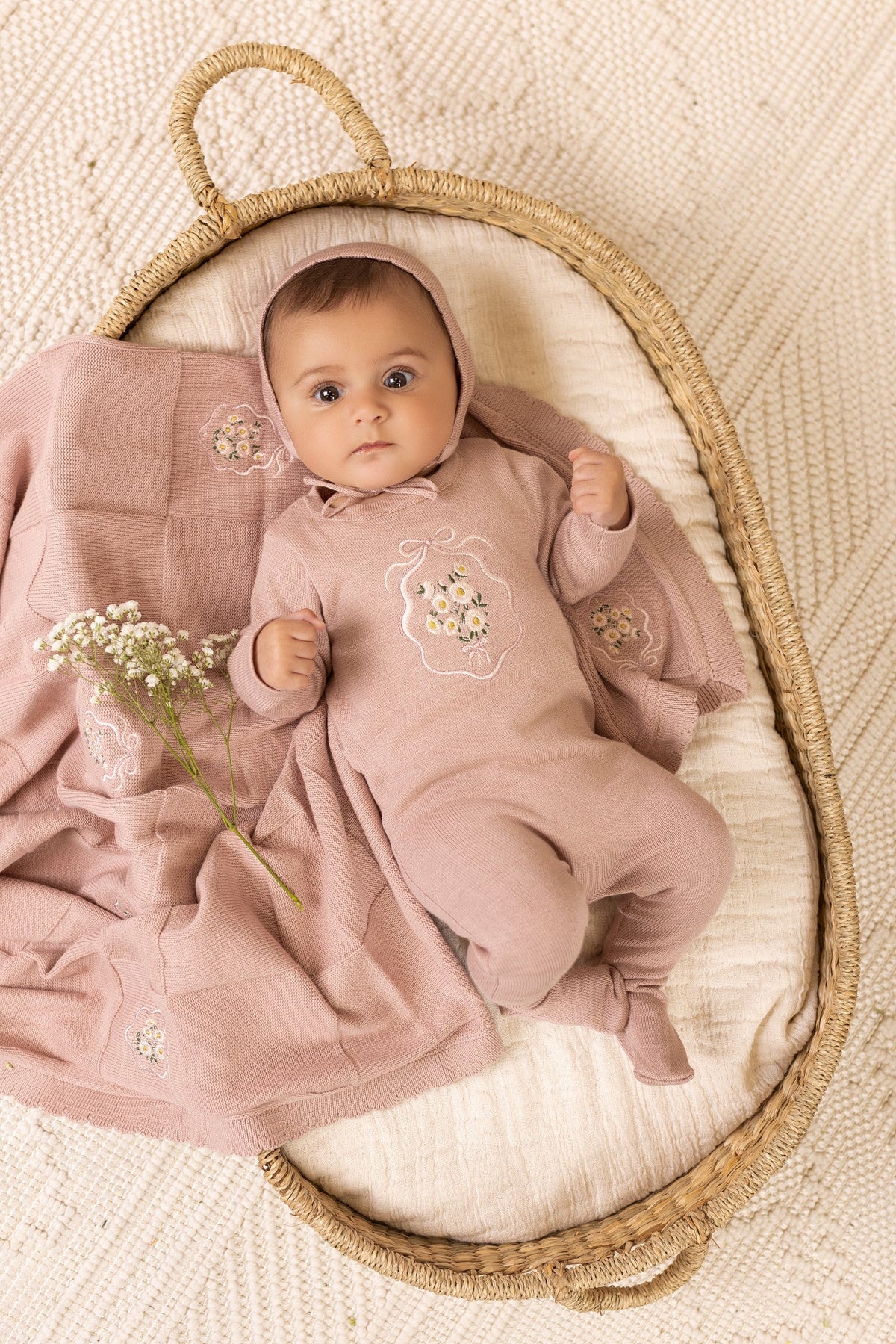 Knit Collection Pink Footie/bonnet