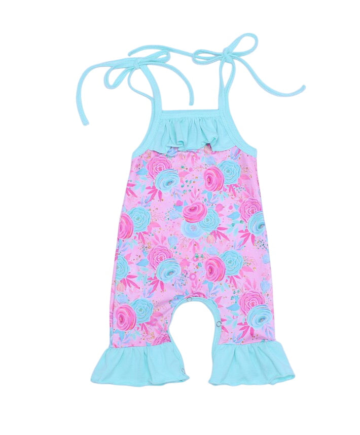Newborn Blue And Pink Floral Romper