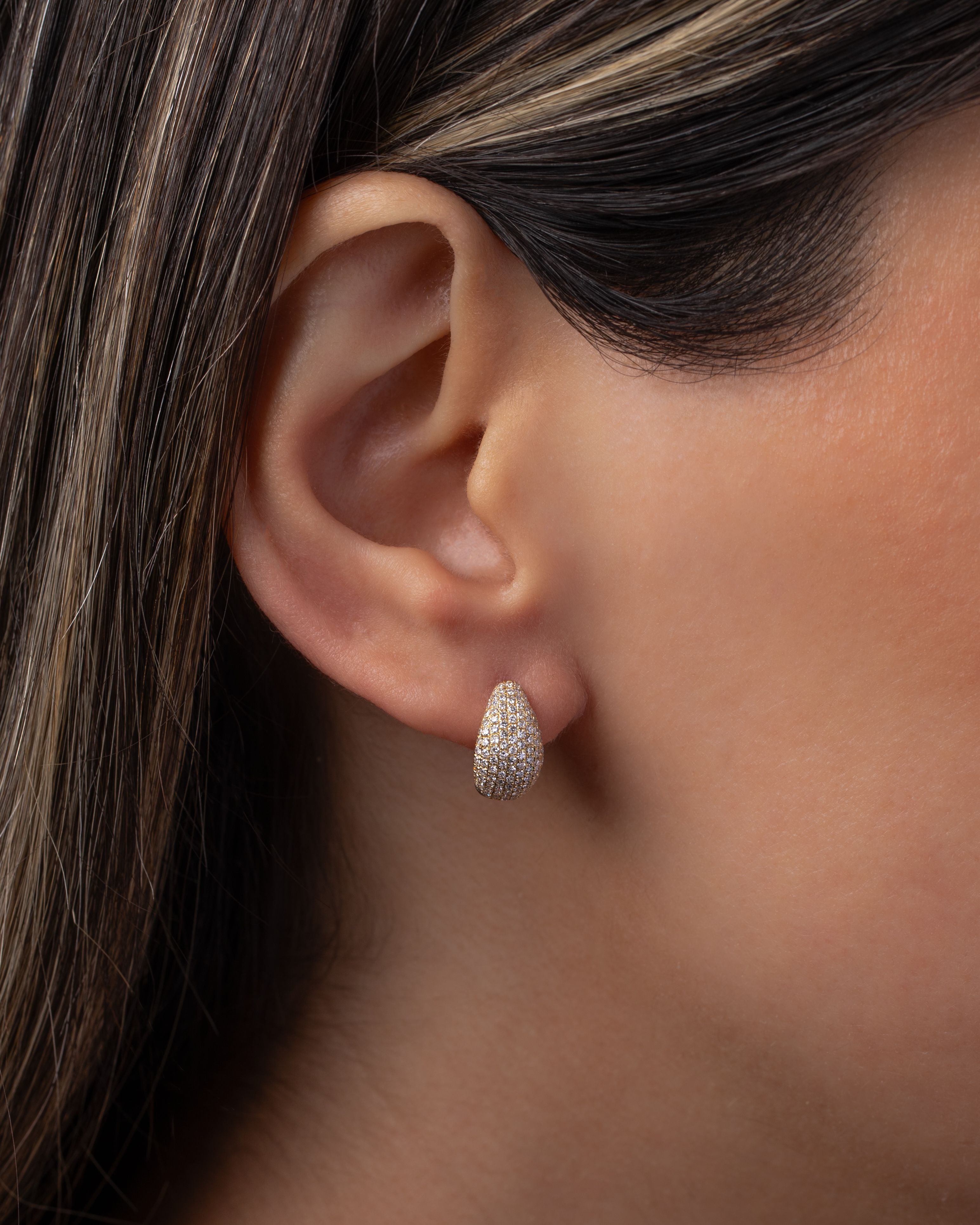 Diamond Pave Thick Dome Huggie Earrings