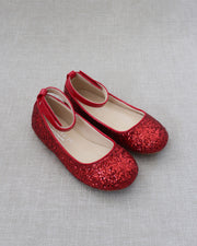 Rock Glitter Ballet Flats With Velcro Ankle Strap
