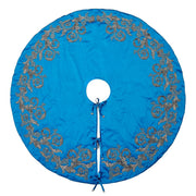 Hand Beaded Imperial Blue Silk Christmas Tree Skirt Blue 60" / 72"