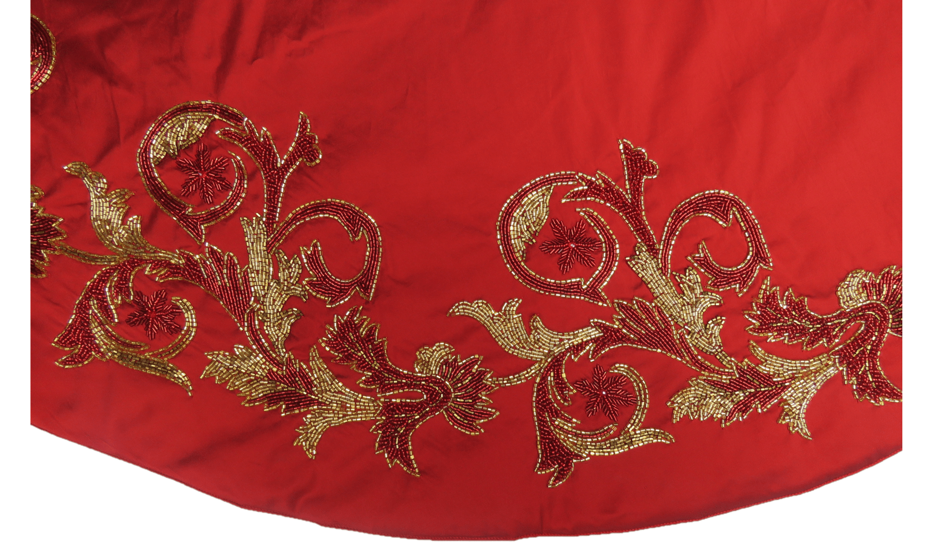 Imperial Design Hand Beaded Red Christmas Tree Skirt Red 60"