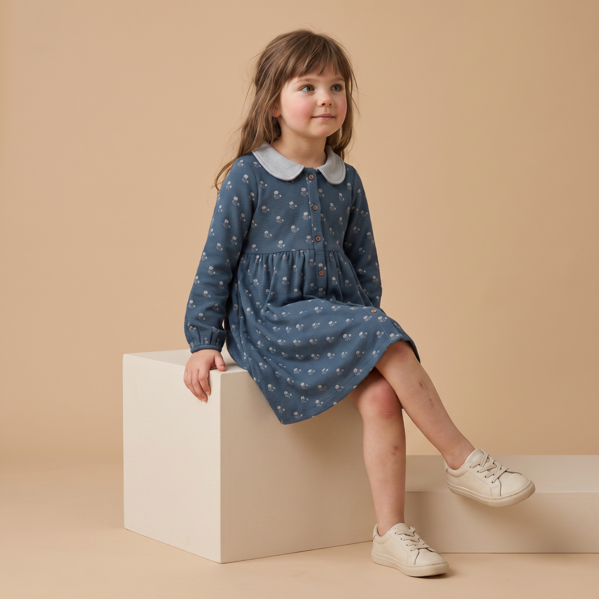 Organic Collared Dress - Indigo Blossom