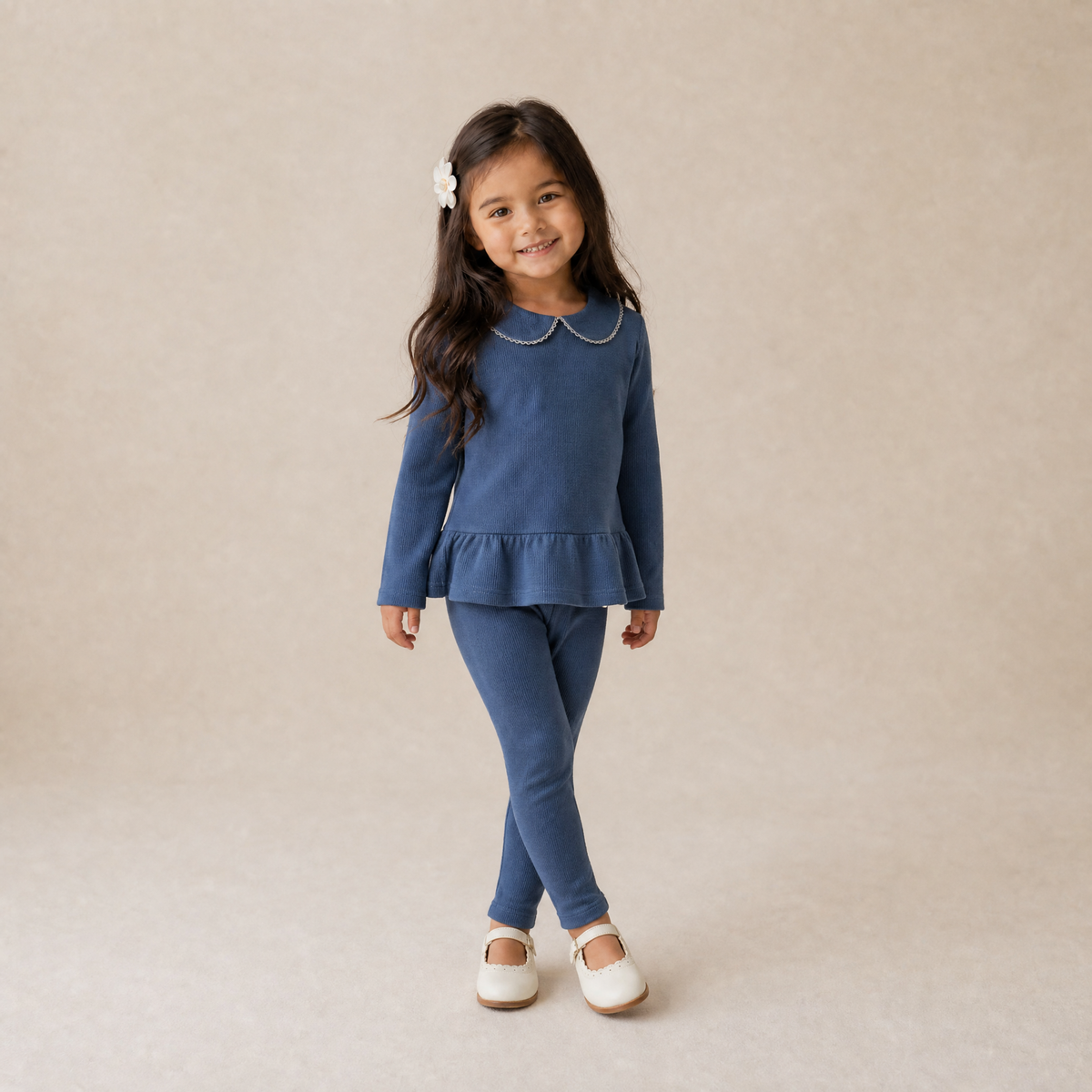 Organic Collar Peplum Top Set Of 2 - Indigo Blossom + Navy