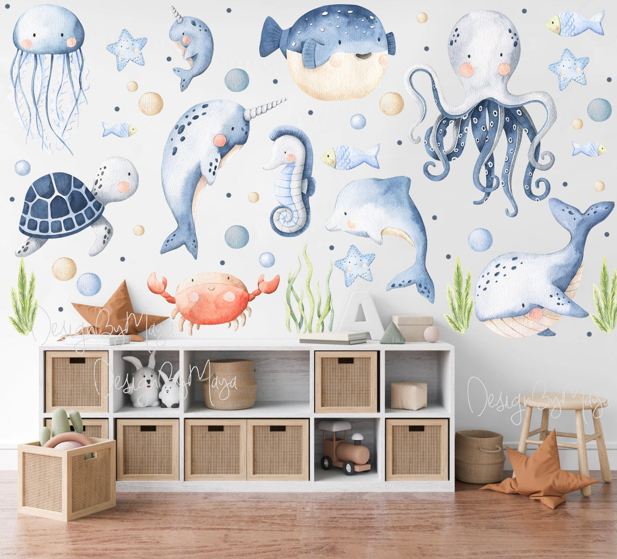 Marine And Sealife Decals - Fabric Nursery Wall Art Decals