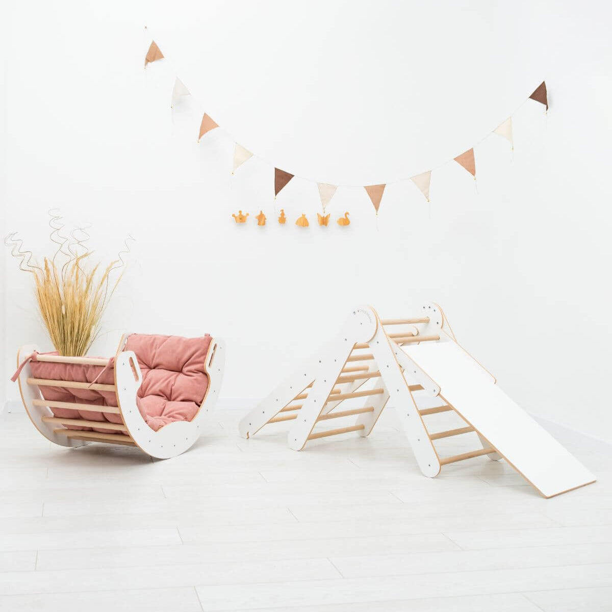 4 In 1 Indoor Climbing Set: Pikler Triangle + Slide + Ladder + Arch