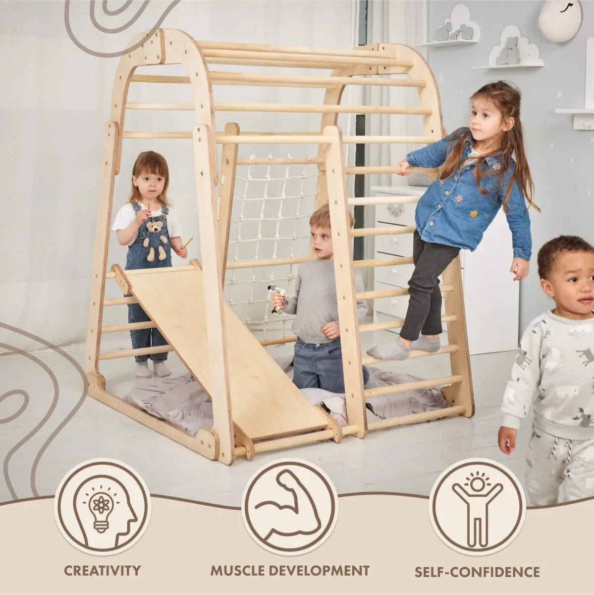 Indoor Wooden Playground For Children - 6in1 Playground + Swings Set + Slide Board
