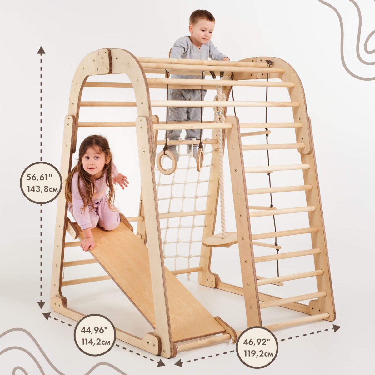 Indoor Wooden Playground For Children - 6in1 Playground + Swings Set + Slide Board