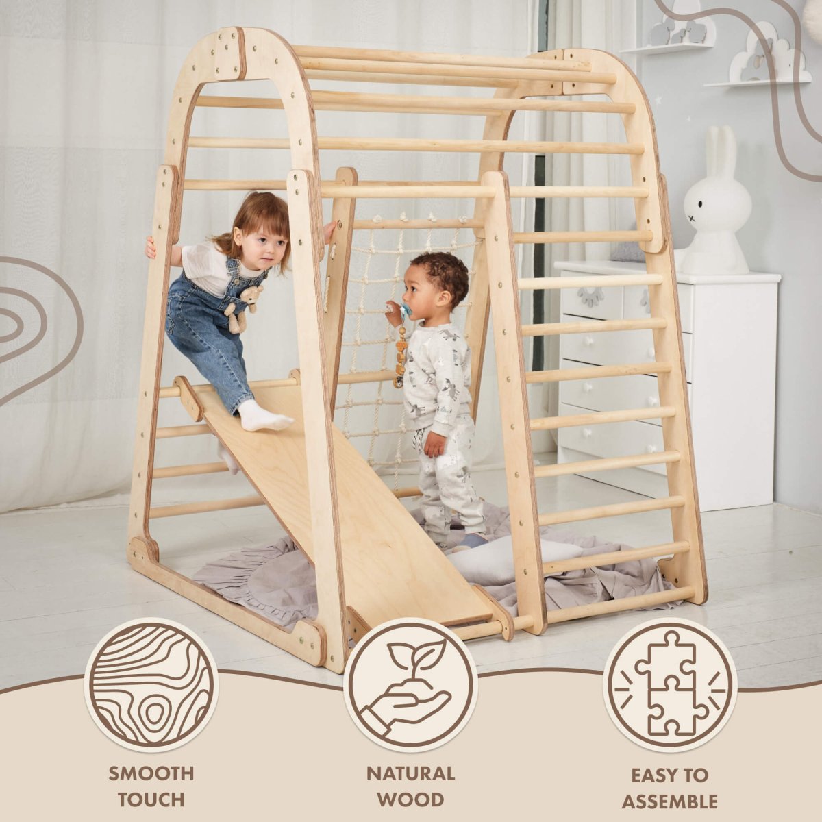 Indoor Wooden Playground For Children - 6in1 Playground + Swings Set + Slide Board