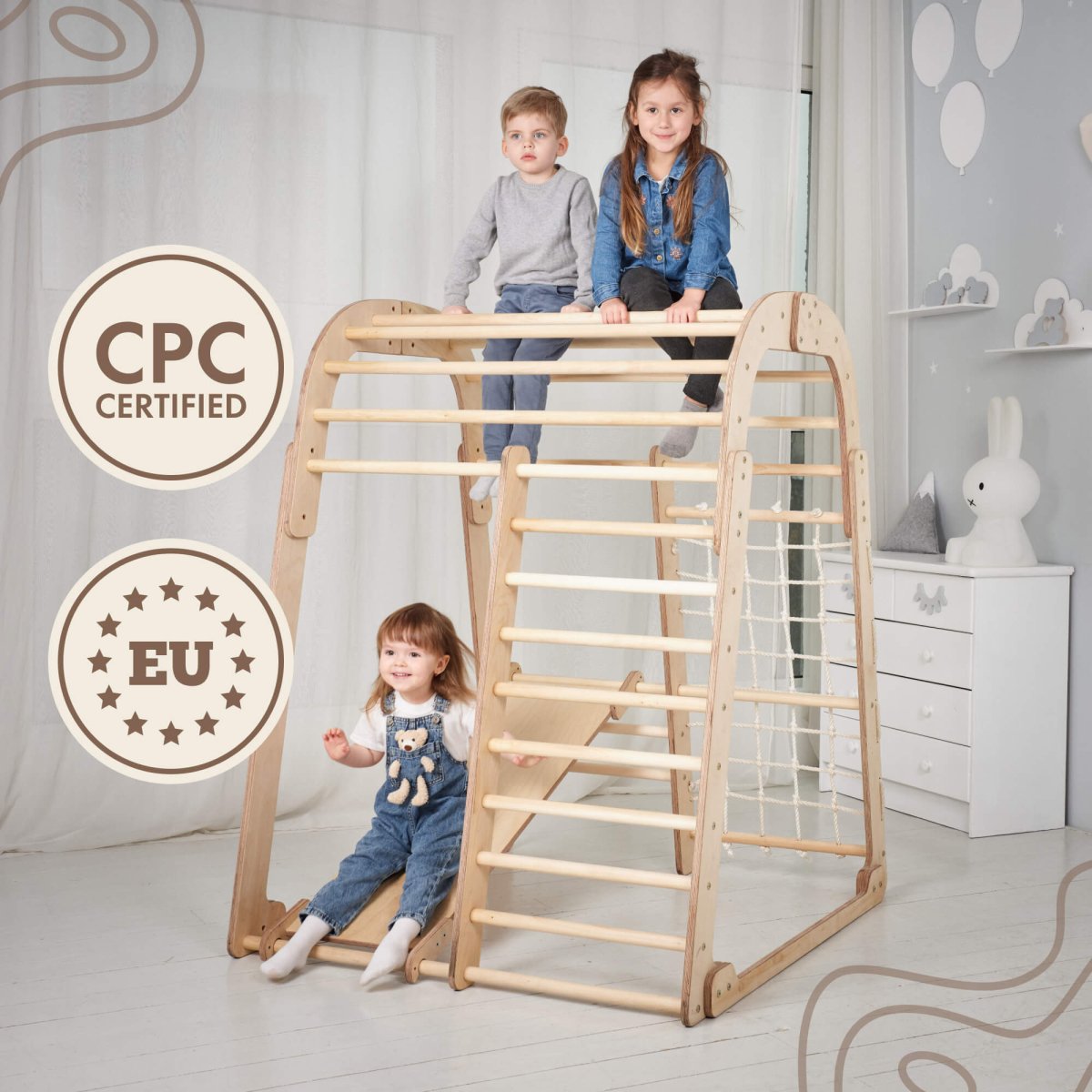 Indoor Wooden Playground For Children - 6in1 Playground + Swings Set + Slide Board