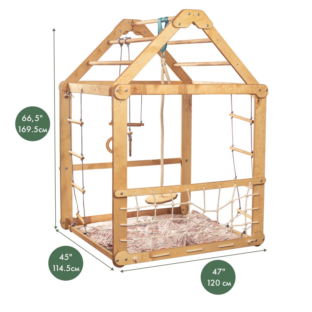 Indoor Wooden Playhouse With Swings And Slide Board