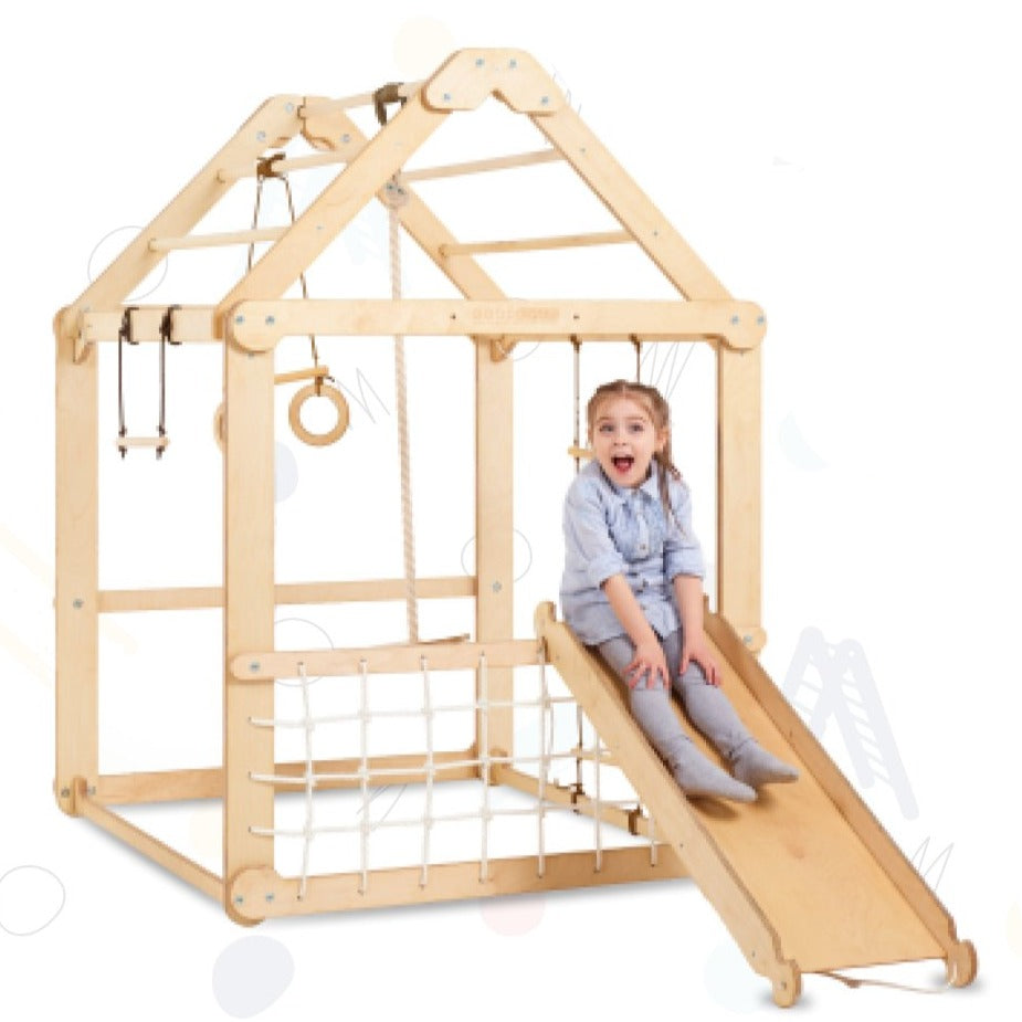 Indoor Wooden Playhouse - With Swings And Slide Board
