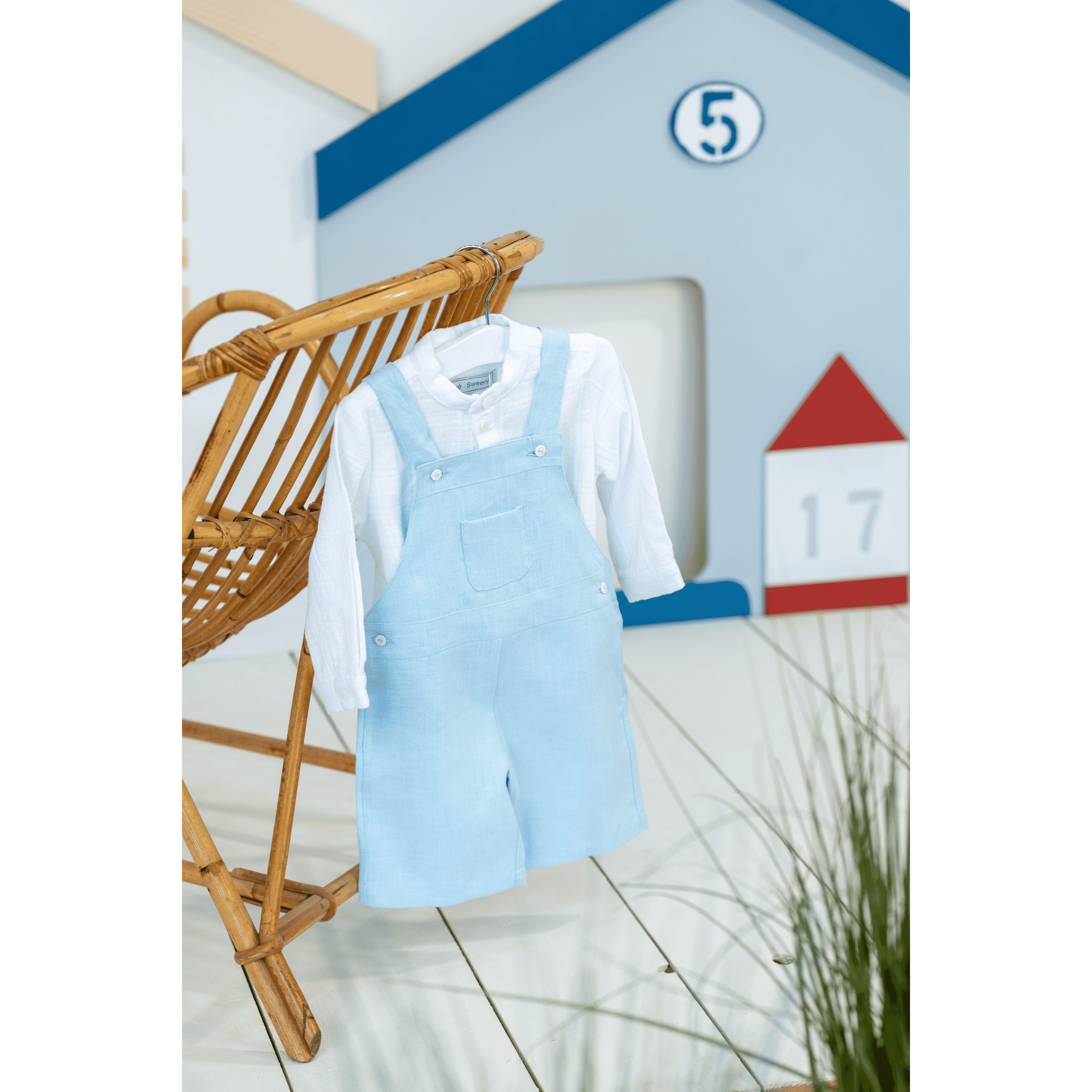 Ineo | Boys Light Blue Linen Overalls