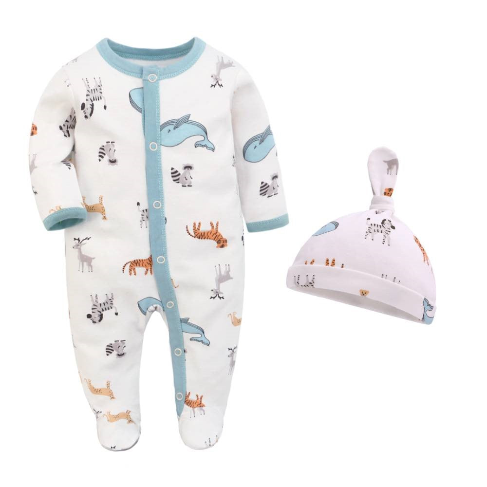 Babies Animals Footie and Matching Hat