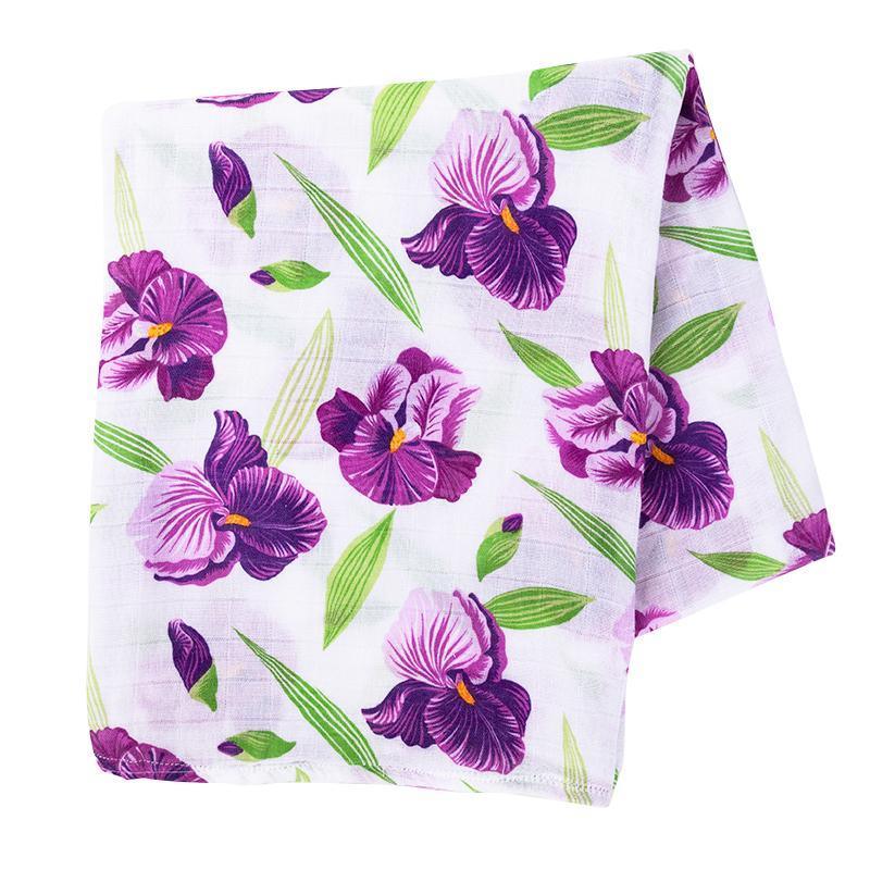 Gift Set: Irises Baby Muslin Swaddle Blanket And Burp Cloth/bib Combo