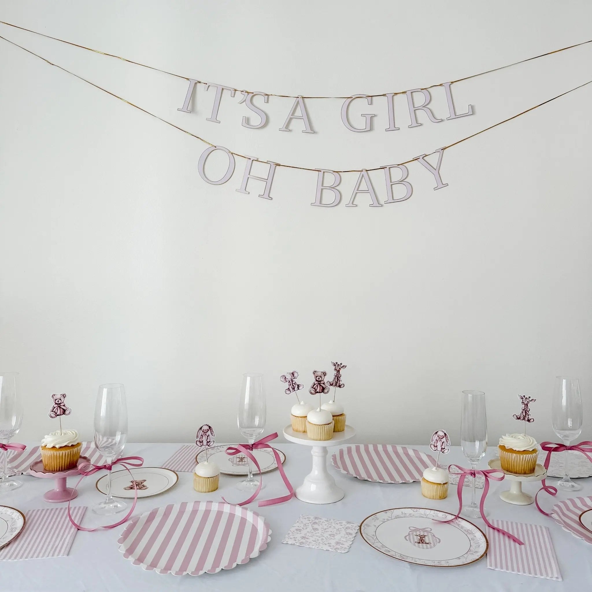 It’s A Girl & Oh Baby Pink Baby Shower Banner – Gold Foil