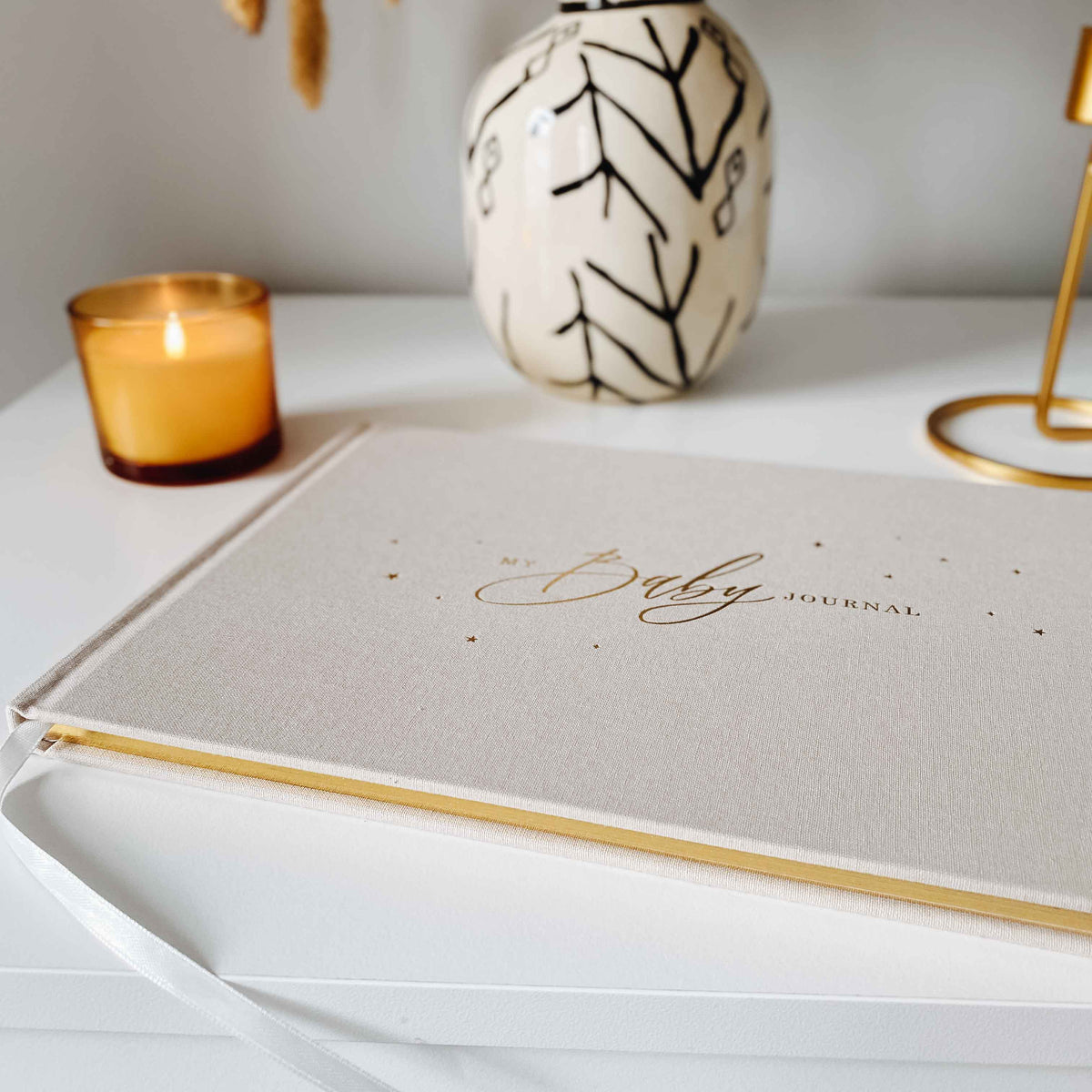 Baby Memory Book - Ivory *cotton Cloth And Gold Foil With Gilded Edges