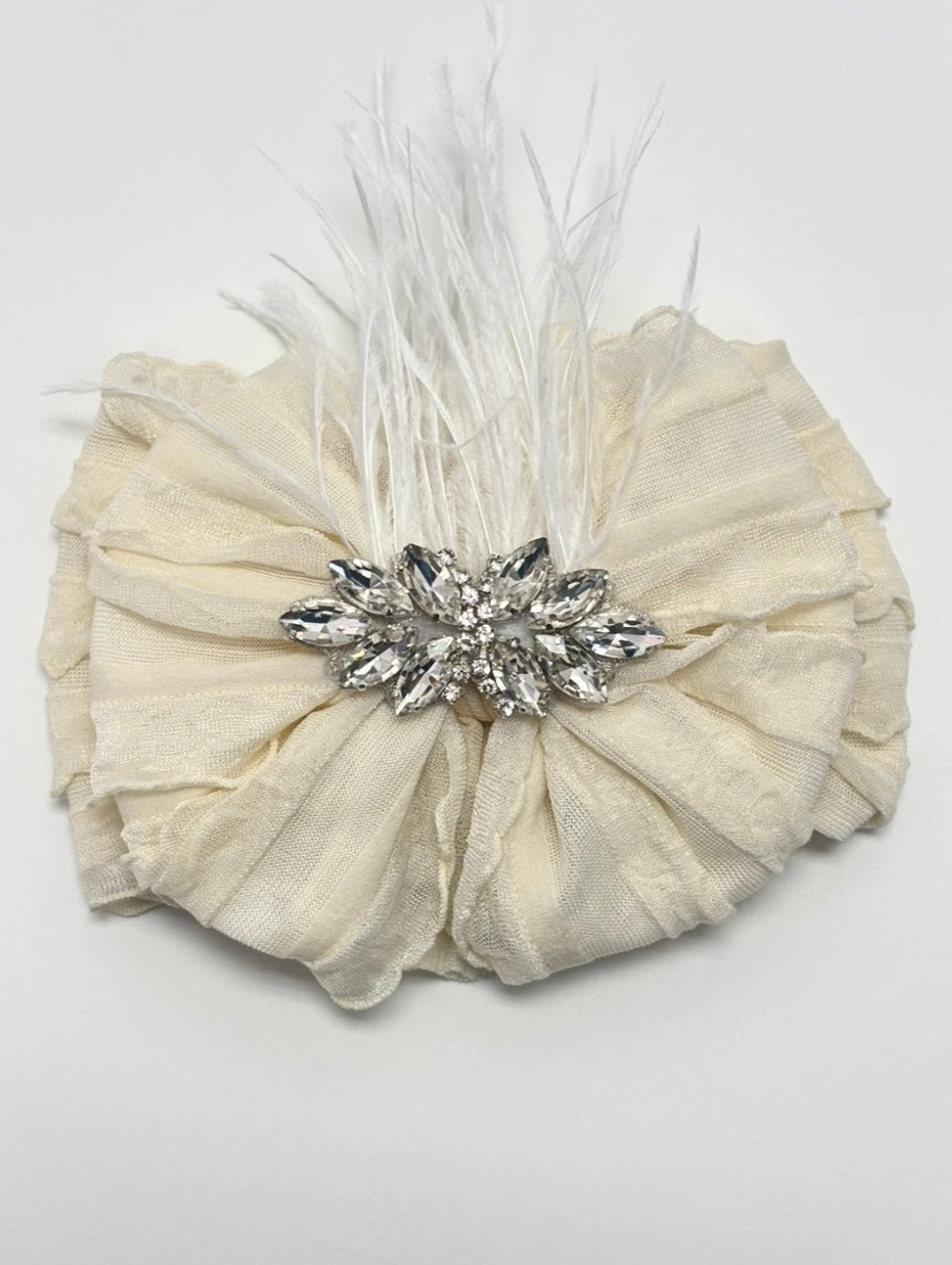 Fancy Feather & Rhinestone Ruffled Baby Headband