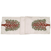 Handmade Ivory Silk Table Runner Tree Of Life Embroidery And Hand Beading - 18x72"