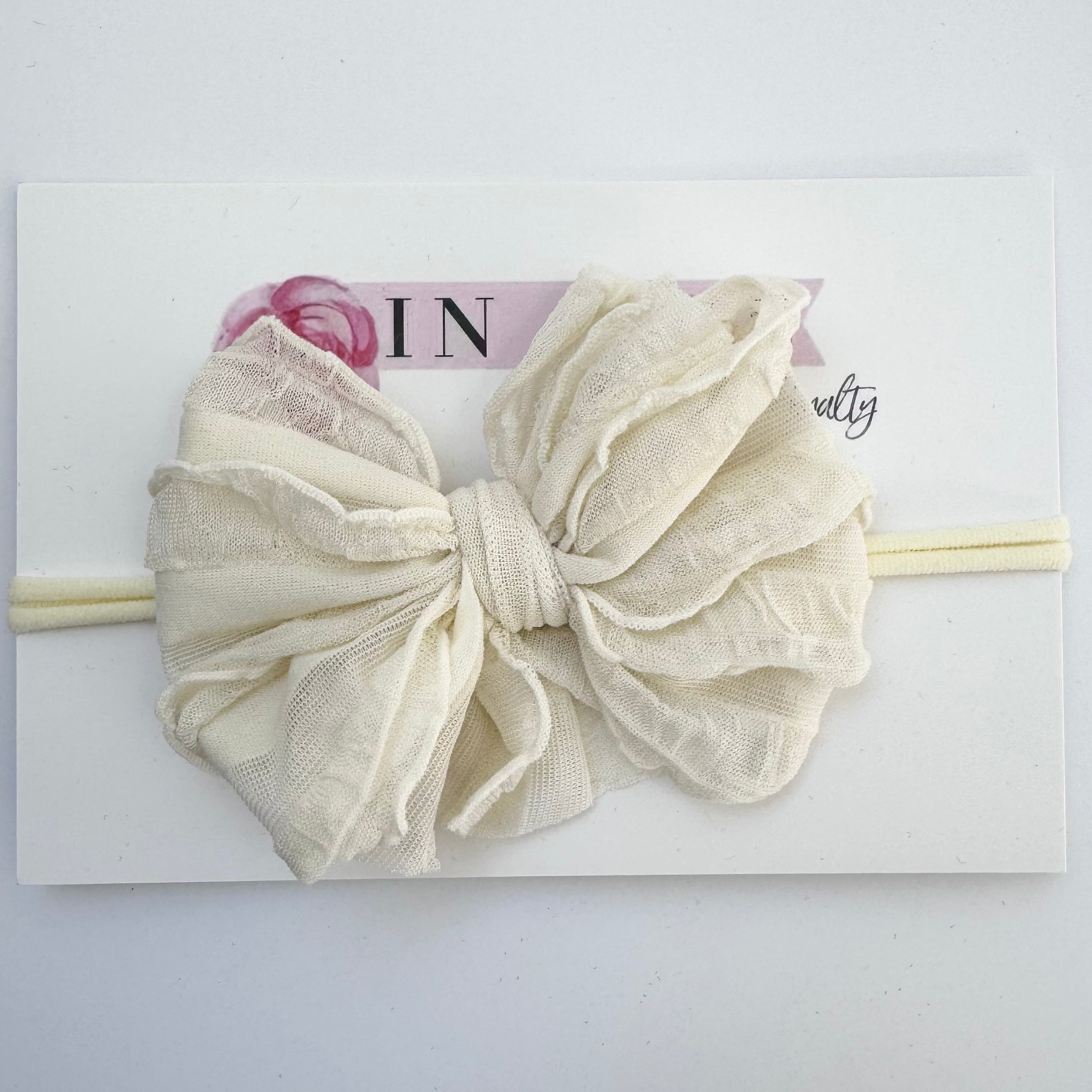 Ivory | Skinny Mini Nylon Ruffled Baby Headband