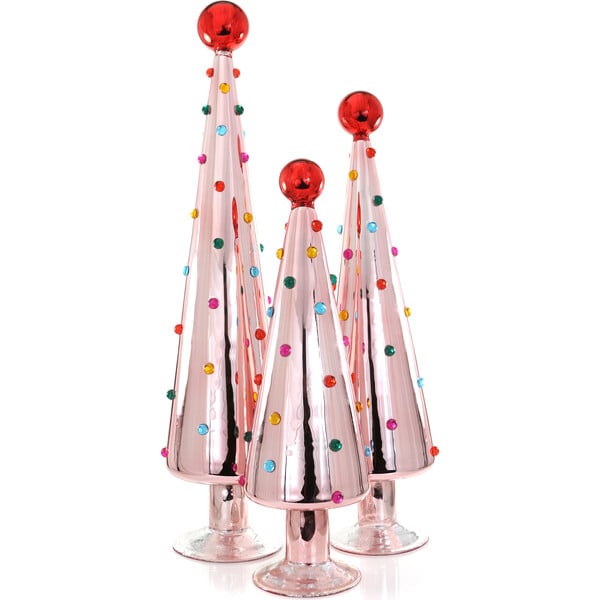 Decorated Dotted Trees, Pink Set Of 3