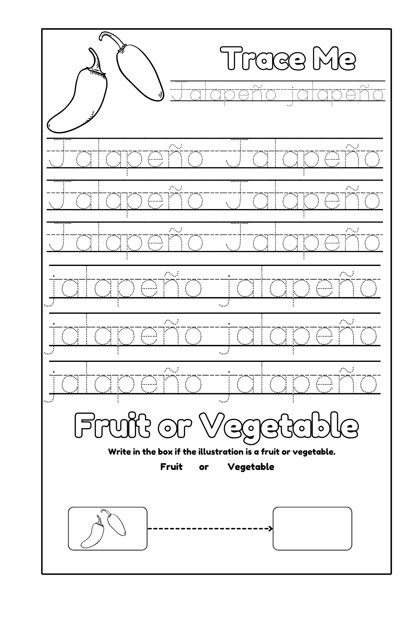 Fruit Or Vegetable? Trace, Spell, And Color Various Fruits And Vegetables Coloring Book